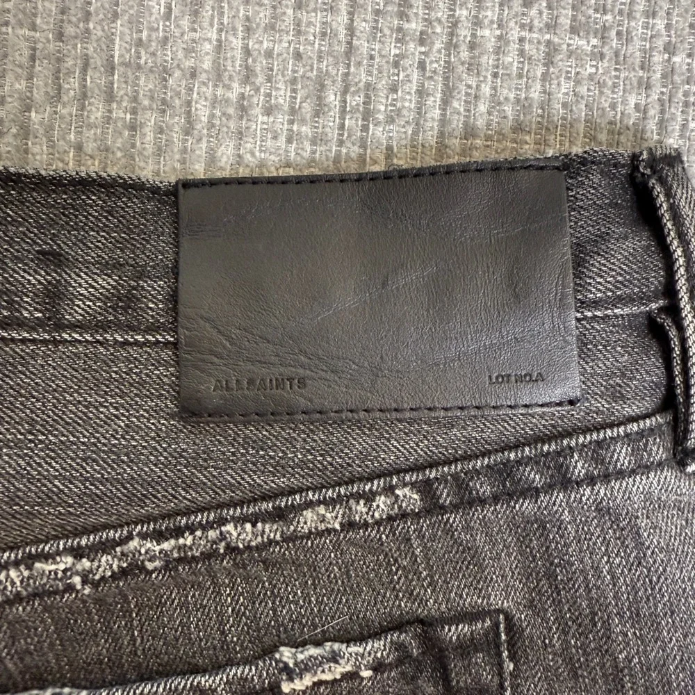 All Saints Kari Boy's Baggy Denim Shorts Sz 29 34 Distressed Gray Grunge Raw Hem